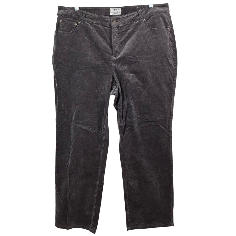 Charter Club Gray Corduroy Pants Womens 16 Short Classic Fit Straight Stretch